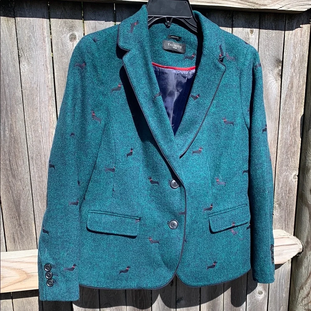 Talbots 6P Aberdeen wool blazer with the cutest dog design! NWOT!! - Picture 2 of 10